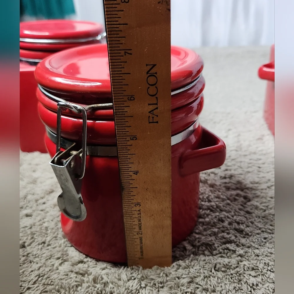 3 Red Kitchen Canisters